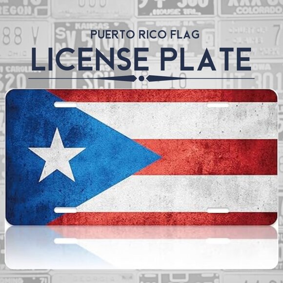 Puerto Rico Flag Car Front License Plate Cover Vintage Blue Red Puerto Rican - Picture 1 of 4